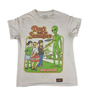 Steven Rhodes Don't Talk to Strangers Alien T-Shirt Graphic Tee Beige Size M